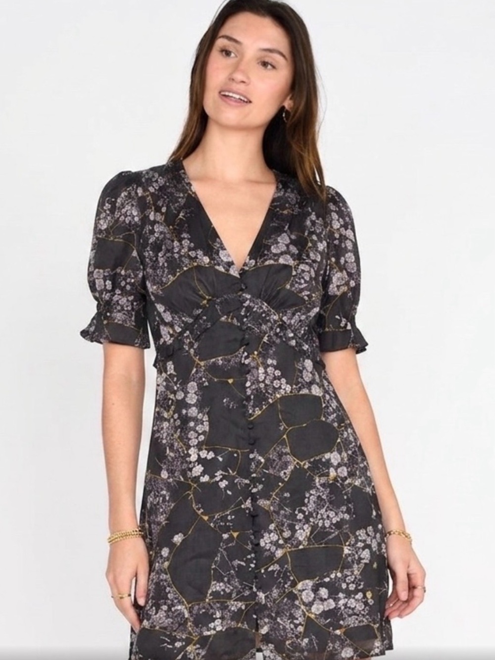 ALL SAINTS Demi Buruberu Floral Dress 8 19” + p2p Black Multi $170 Retail EUC